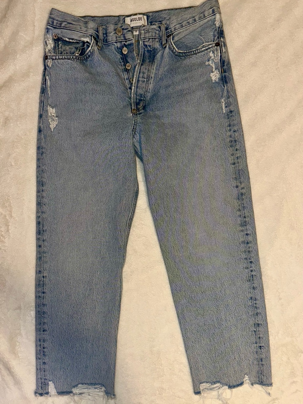 AGOLDE Light Blue Distressed Women’s 90’s Crop Jeans